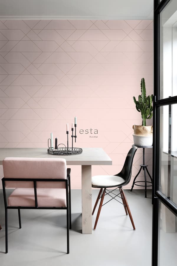 ESTAhome tapet grafiska linjer milt rosa och guld 0,53 x 10,05 m