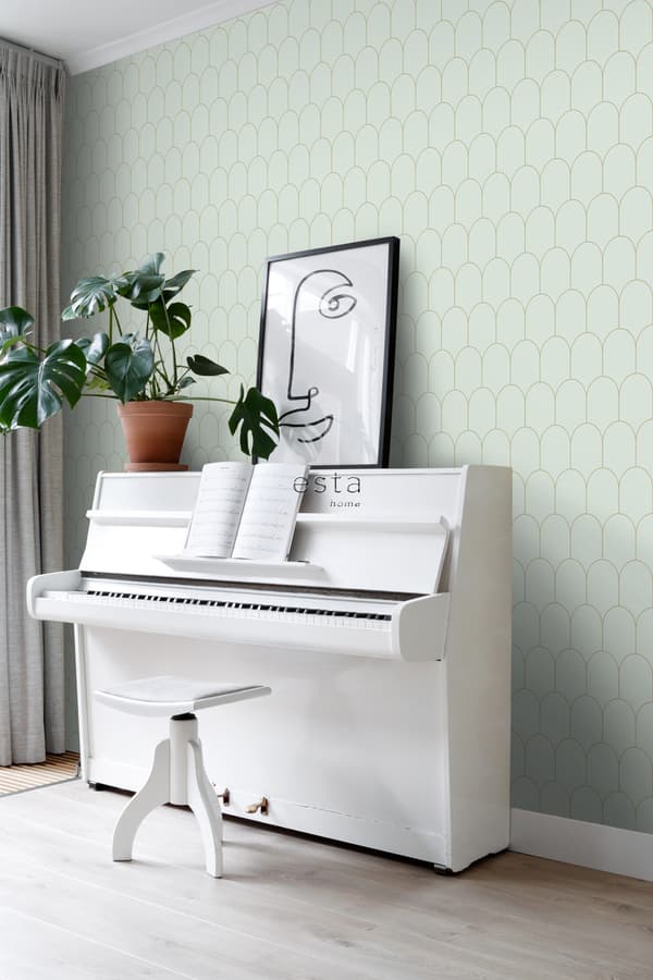 ESTAhome tapet art deco mintgrønt og guld 0,53 x 10,05 m