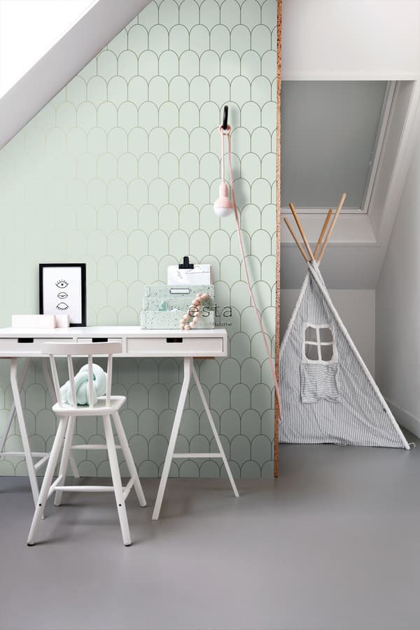 ESTAhome tapet art deco mintgrønt og guld 0,53 x 10,05 m