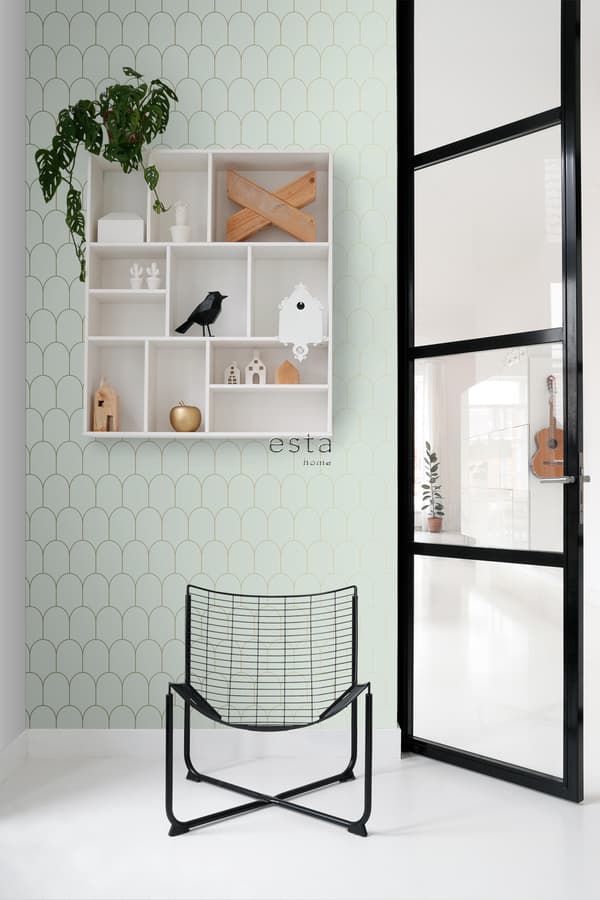 ESTAhome tapet art deco mintgrønt og guld 0,53 x 10,05 m