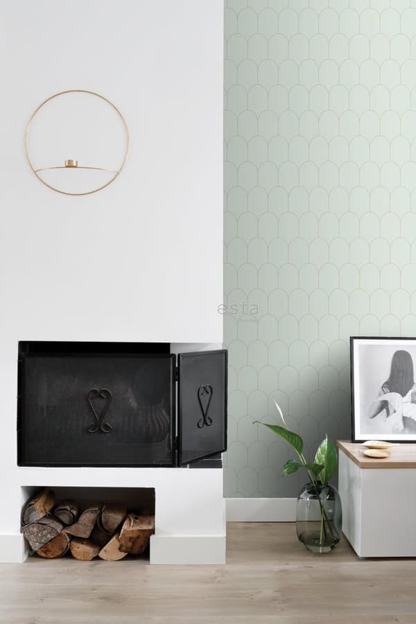 ESTAhome tapet art deco mintgrønt og guld 0,53 x 10,05 m