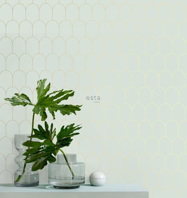 ESTAhome tapet art deco mintgrønt og guld 0,53 x 10,05 m