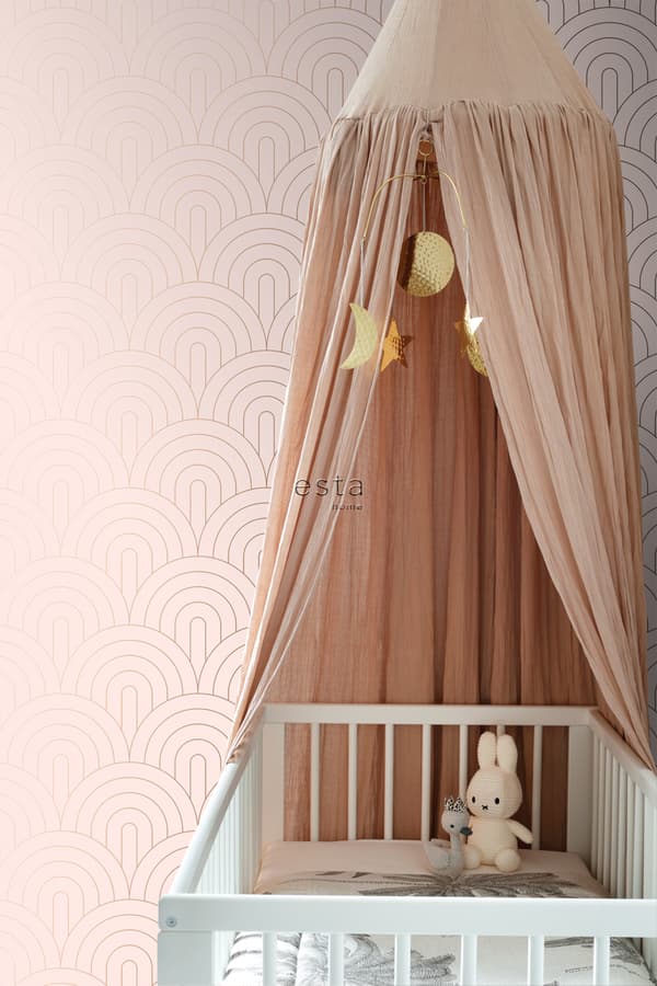 ESTAhome tapet art deco skinnende lyserødt og rose guld 0,53 x 10,05 m