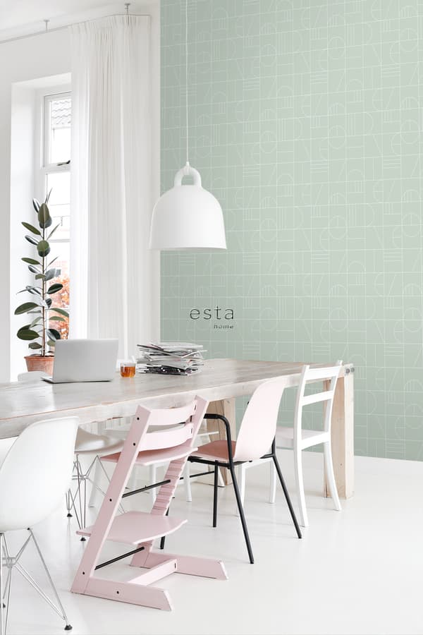 ESTAhome tapet art deco mintgrönt och vitt 0,53 x 10,05 m