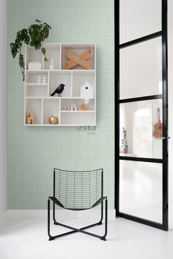ESTAhome tapet art deco mintgrönt och vitt 0,53 x 10,05 m