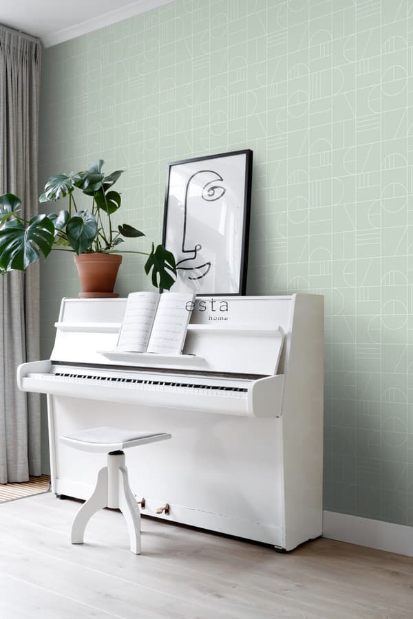 ESTAhome tapet art deco mintgrönt och vitt 0,53 x 10,05 m