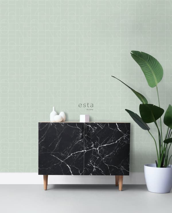 ESTAhome tapet art deco mintgrönt och vitt 0,53 x 10,05 m