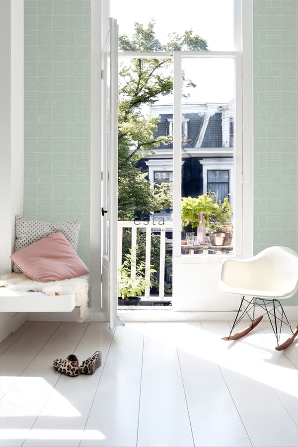 ESTAhome tapet art deco mintgrönt och vitt 0,53 x 10,05 m