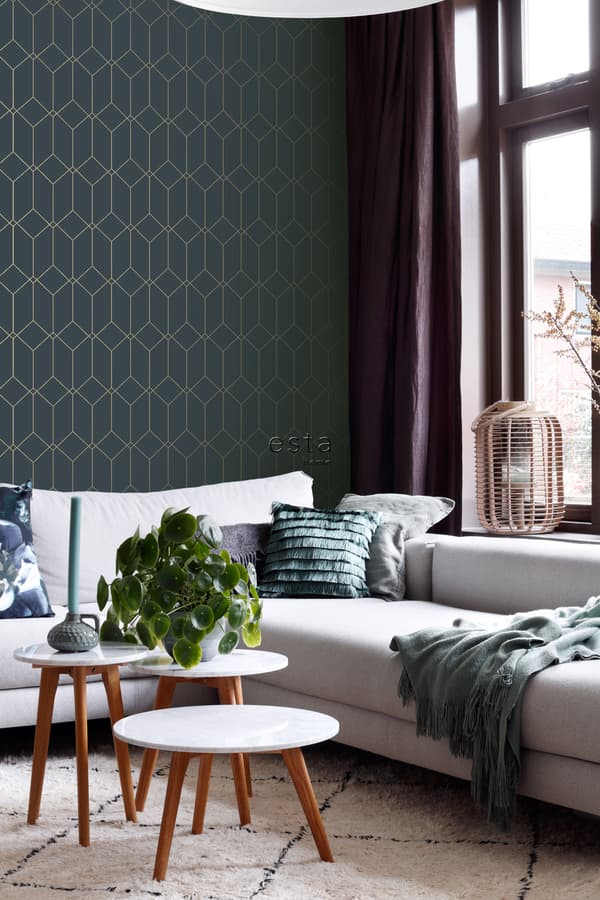 ESTAhome tapet art deco mørkeblåt og guld 0,53 x 10,05 m