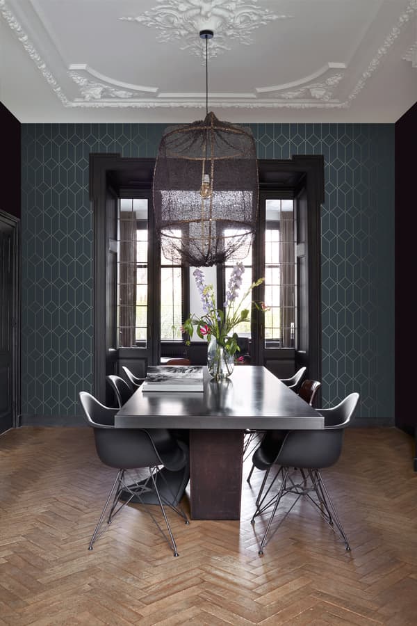 ESTAhome tapet art deco mørkeblåt og guld 0,53 x 10,05 m