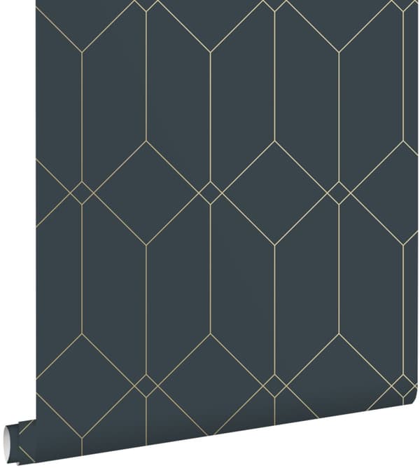 ESTAhome tapet art deco mørkeblåt og guld 0,53 x 10,05 m