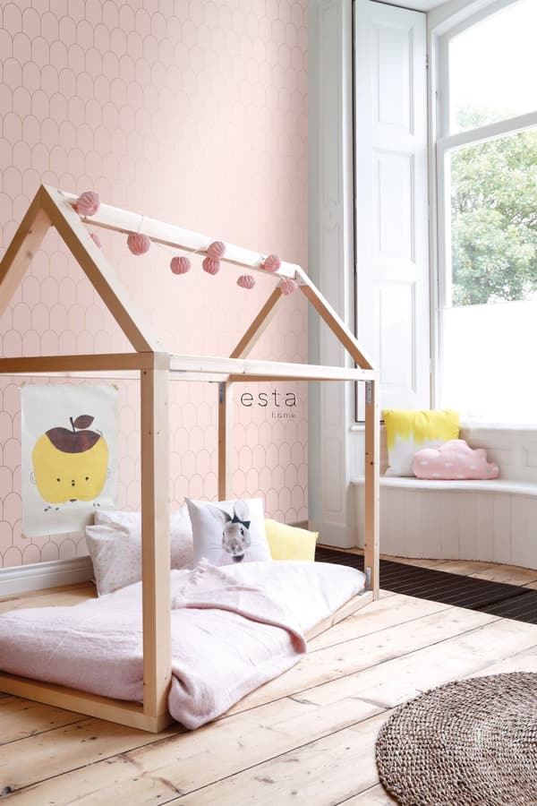 ESTAhome tapet art deco skinnende lyserødt og guld 0,53 x 10,05 m