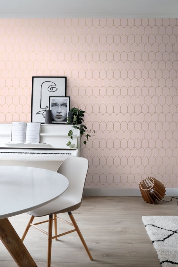 ESTAhome tapet art deco skinnende lyserødt og guld 0,53 x 10,05 m