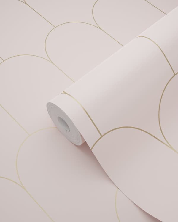 ESTAhome tapet art deco skinnende lyserødt og guld 0,53 x 10,05 m