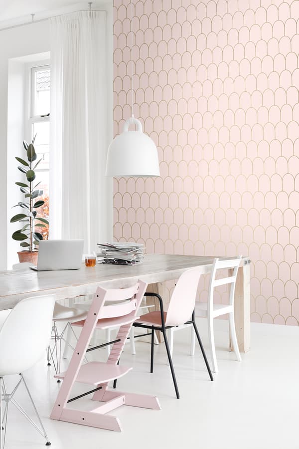 ESTAhome tapet art deco skinnende lyserødt og guld 0,53 x 10,05 m