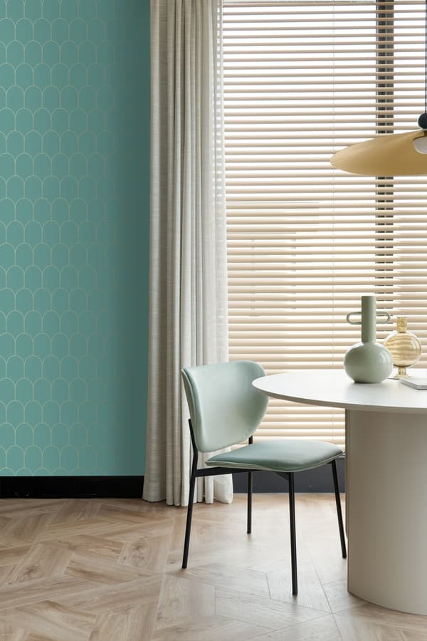 ESTAhome tapet art deco havgrønt og guld 0,53 x 10,05 m