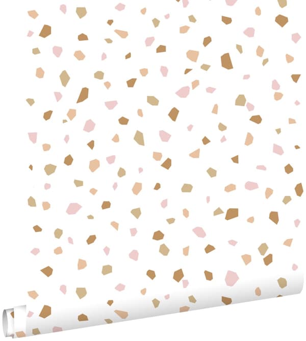 ESTAhome tapet terazzo skinnende lyserødt, varm orange og beige 0,53 x 10,05 m