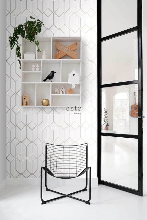 ESTAhome tapet art deco vitt och guld 0,53 x 10,05 m