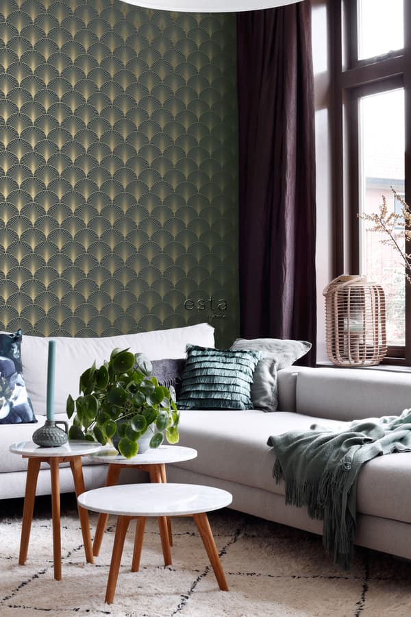 ESTAhome tapet art deco mörkblått och guld 0,53 x 10,05 m