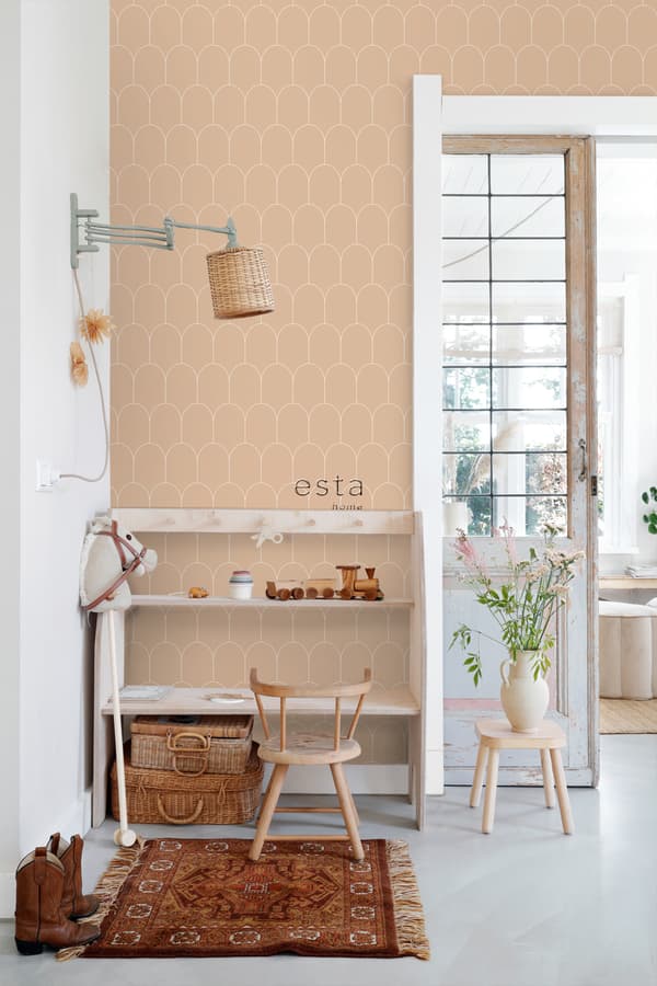 ESTAhome tapet art deco lys terracotta rød 0,53 x 10,05 m