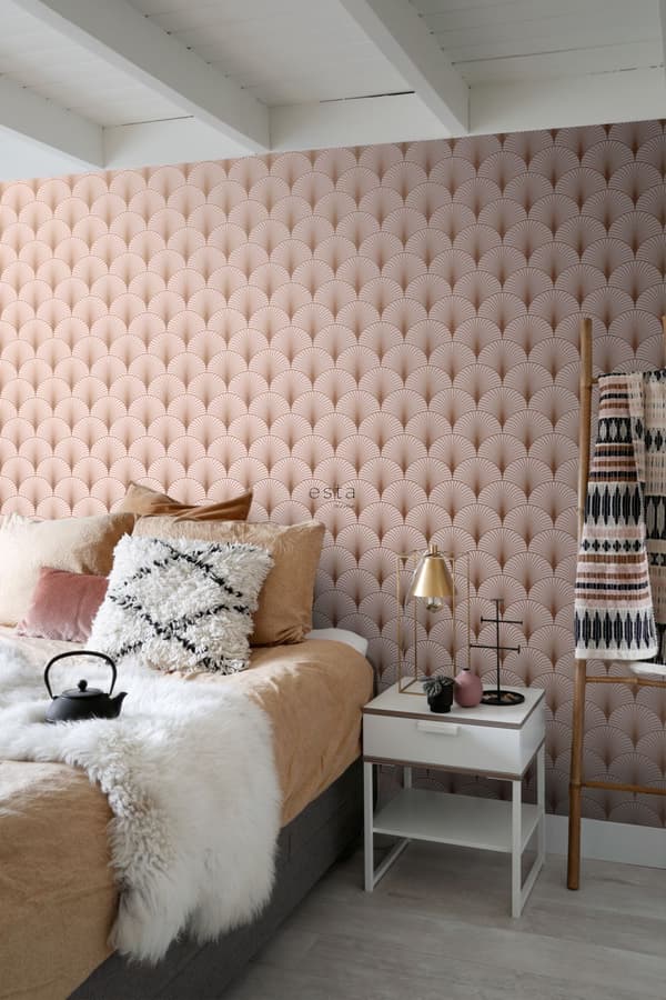 ESTAhome tapet art deco milt rosa och rosa guld 0,53 x 10,05 m