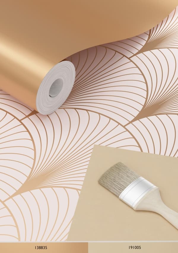ESTAhome tapet art deco milt rosa och rosa guld 0,53 x 10,05 m