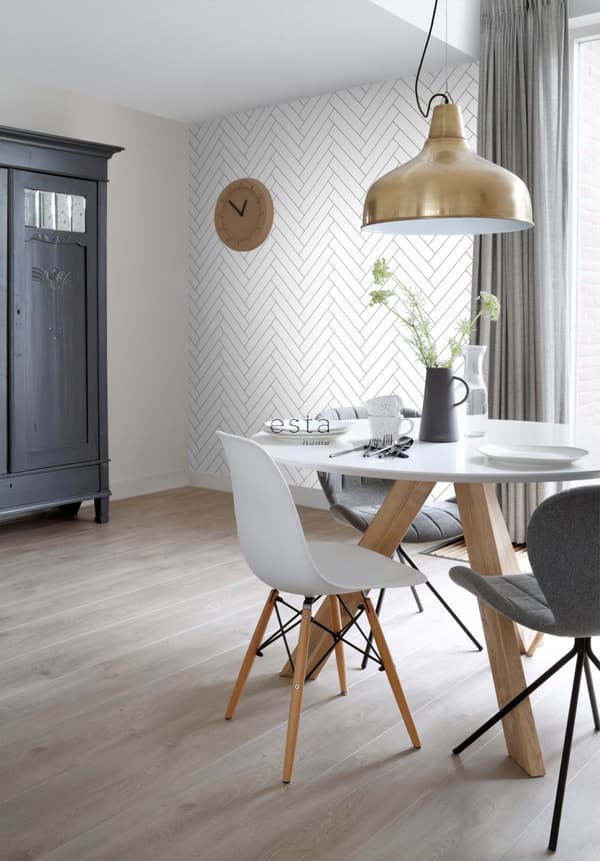 ESTAhome tapet fiskbensmönster svart och vitt 0,53 x 10,05 m