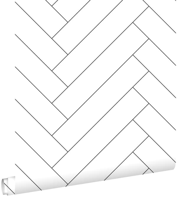 ESTAhome tapet fiskbensmönster svart och vitt 0,53 x 10,05 m