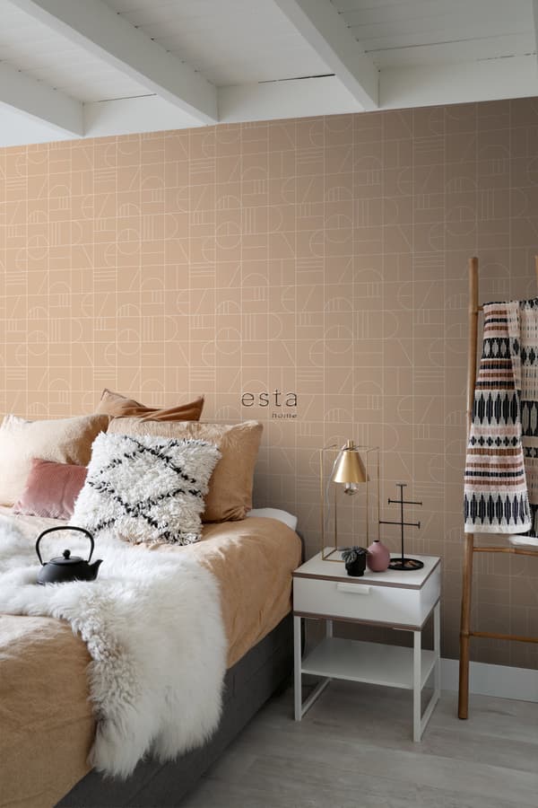 ESTAhome tapet art deco persikofärgat och vitt 0,53 x 10,05 m
