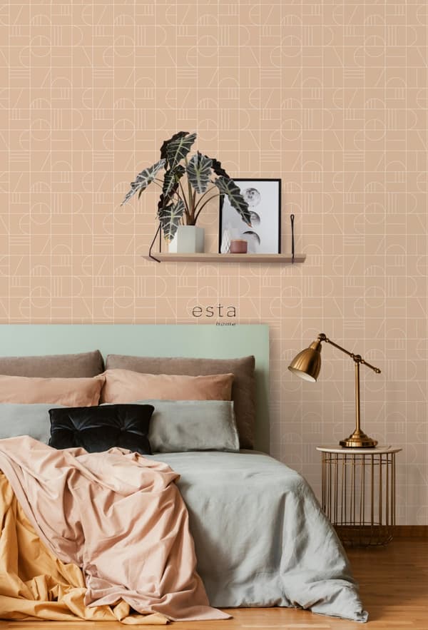 ESTAhome tapet art deco persikofärgat och vitt 0,53 x 10,05 m