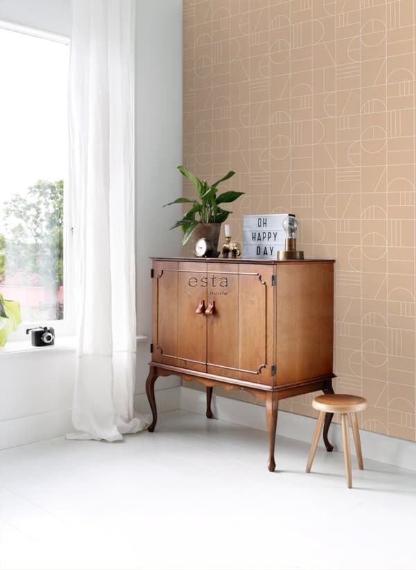 ESTAhome tapet art deco persikofärgat och vitt 0,53 x 10,05 m