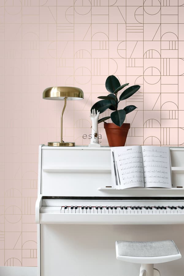 ESTAhome tapet art deco milt rosa och guld 0,53 x 10,05 m