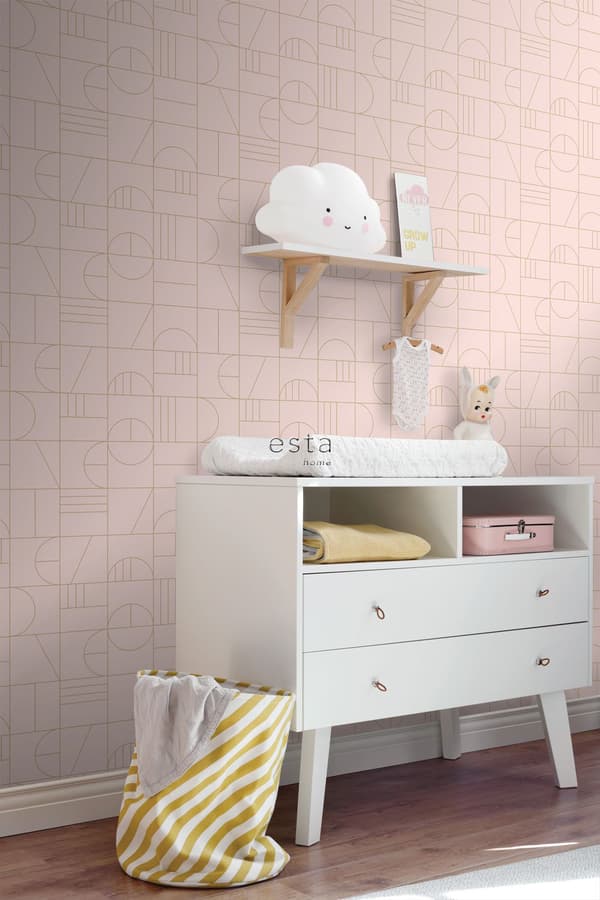 ESTAhome tapet art deco milt rosa och guld 0,53 x 10,05 m