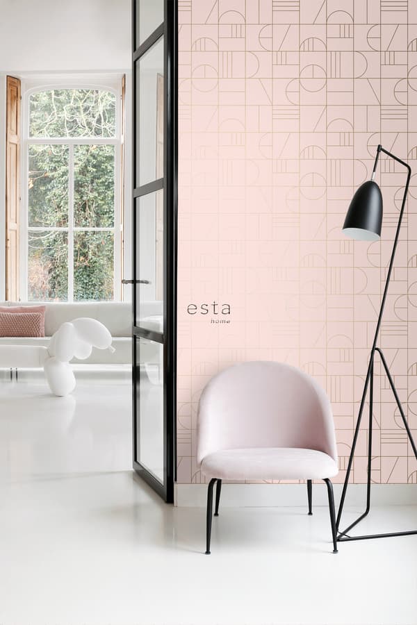 ESTAhome tapet art deco milt rosa och guld 0,53 x 10,05 m