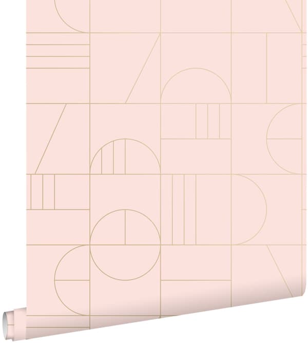 ESTAhome tapet art deco milt rosa och guld 0,53 x 10,05 m
