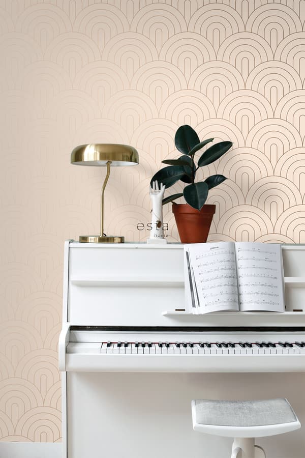 ESTAhome tapet art deco lyst ferskenfarvet og rose guld 0,53 x 10,05 m