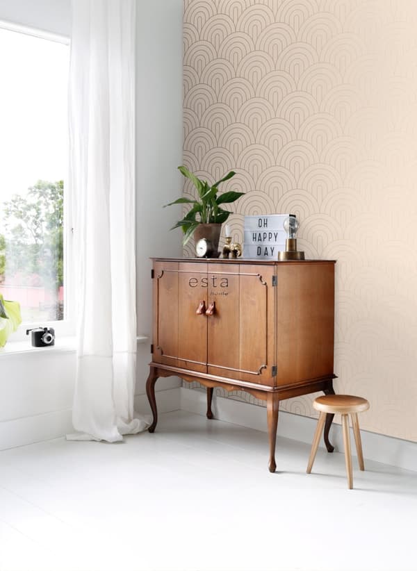 ESTAhome tapet art deco lyst ferskenfarvet og rose guld 0,53 x 10,05 m