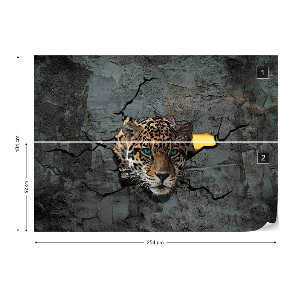 3D Leopard Betongvägg - Fototapet