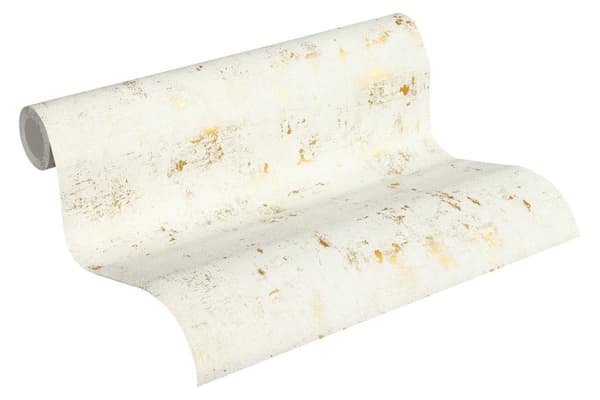 Non woven-tapet sten utseende Profhome 230775-GU lätt texturerad glansigt mönster matt bakgrund färg vit guld 5,33 m2