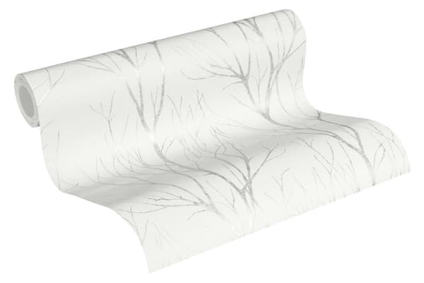 Non woven-tapet blomster Profhome 372602-GU lätt texturerad matt färg vit grå 5,33 m2