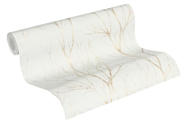 Non woven-tapet blomster Profhome 372603-GU lätt texturerad matt färg beige guld grädde 5,33 m2