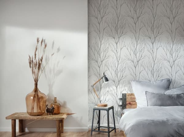 Ikke-vævet tapet blomster Profhome 372604-gu lidt tekstureret mat färg grå hvid 5,33 m2
