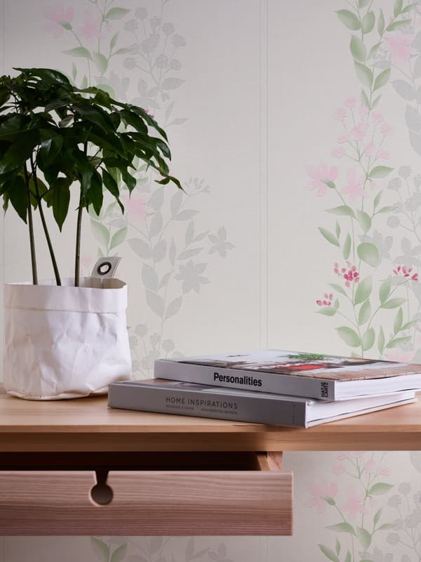 Ikke-vævet tapet blomster Profhome 372661-gu lidt tekstureret mat färg grøn lyserød grå 5,33 m2