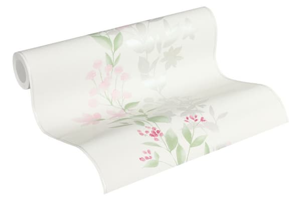Ikke-vævet tapet blomster Profhome 372661-gu lidt tekstureret mat färg grøn lyserød grå 5,33 m2