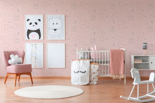 Non woven-tapet djur mönster Profhome 369912-GU lätt texturerad matt färg rosa vit 5,33 m2