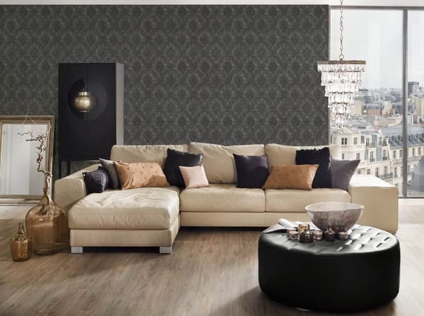 Kuitutapetti Barokki Profhome 336078-GU sileä matta färg harmaa musta 5,33 m2