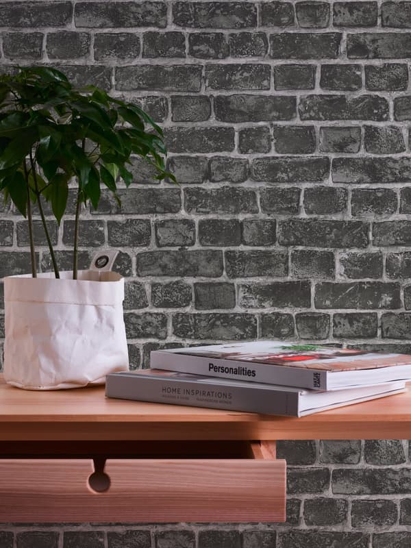 Non woven-tapet sten utseende Profhome 306822-GU slät matt färg svart grå 5,33 m2