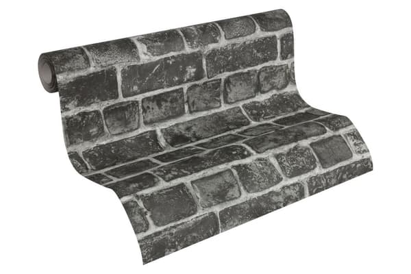 Non woven-tapet sten utseende Profhome 306822-GU slät matt färg svart grå 5,33 m2