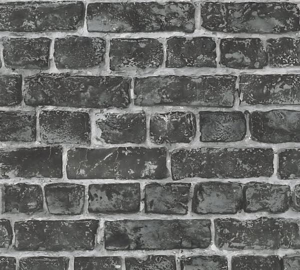 Non woven-tapet sten utseende Profhome 306822-GU slät matt färg svart grå 5,33 m2