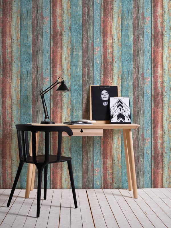 Non woven-tapet trä utseende Profhome 307231-GU lätt texturerad matt färg violett blå 5,33 m2